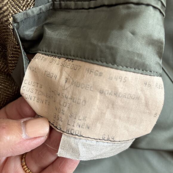 Hickey Freeman Boardroom Blazer Sport Coat 46R Brown Wool Silk Linen Jacket - Picture 14 of 16